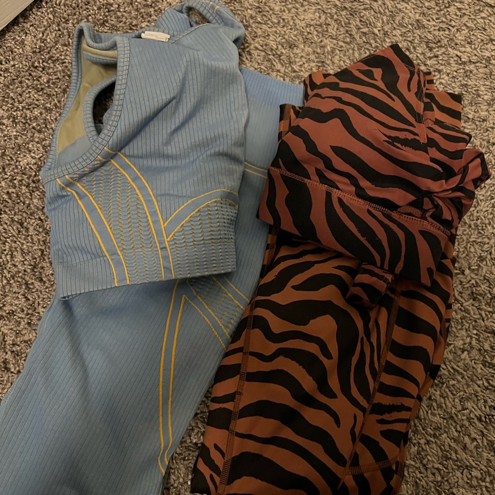 Fabletics Khloe Blue and Brown Activewear Set